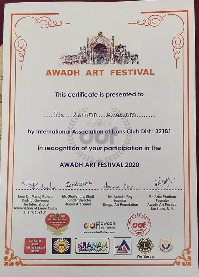Khanam Art Gallery | Dr Zaheda Khanam | Awards 5